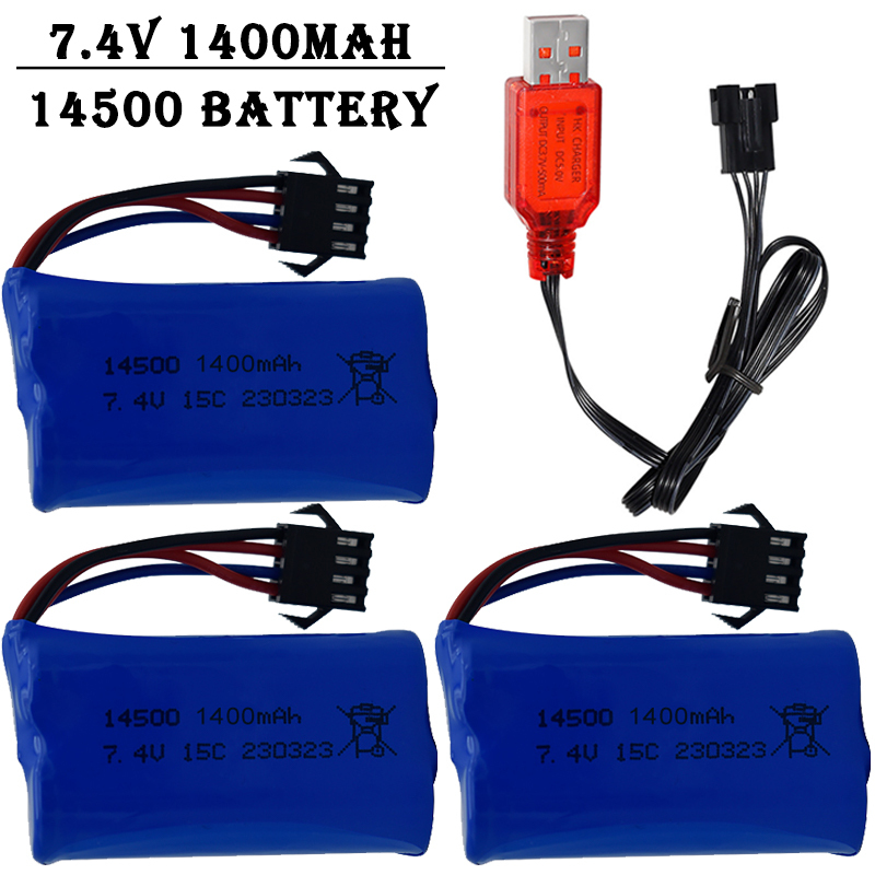 Rc Helicopter Charger - Baterai Lithium-Ion 7.4V 1400MAh 14500/dengan Steker